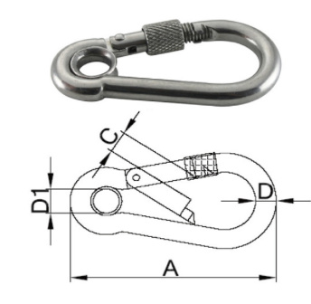 Spring Hook With Safety Screw Stainless Steel