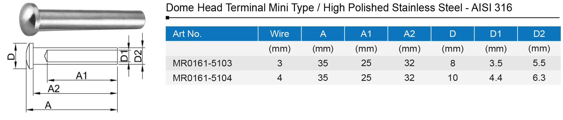 Stainless Steel Dome Terminal end