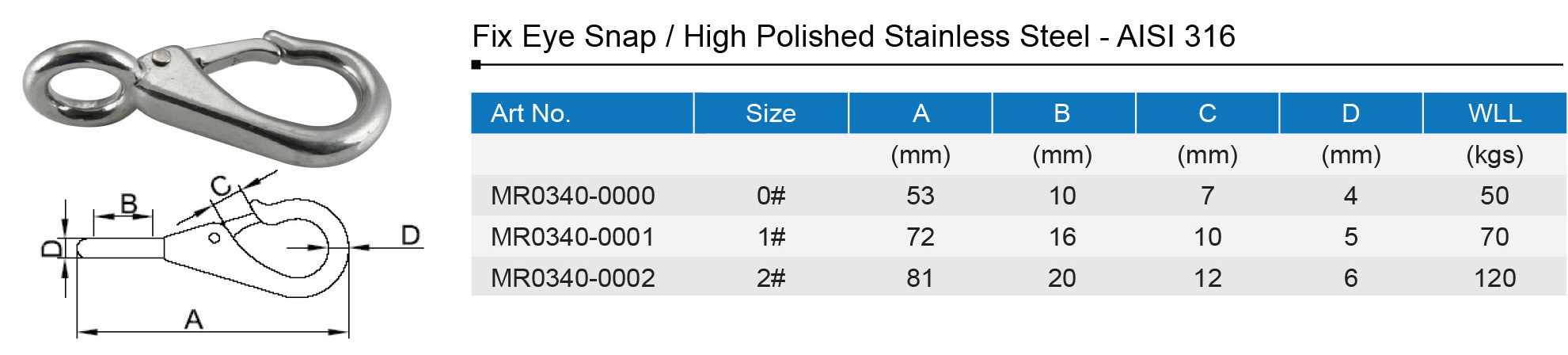 Stainless Steel Fixed Eye Snap