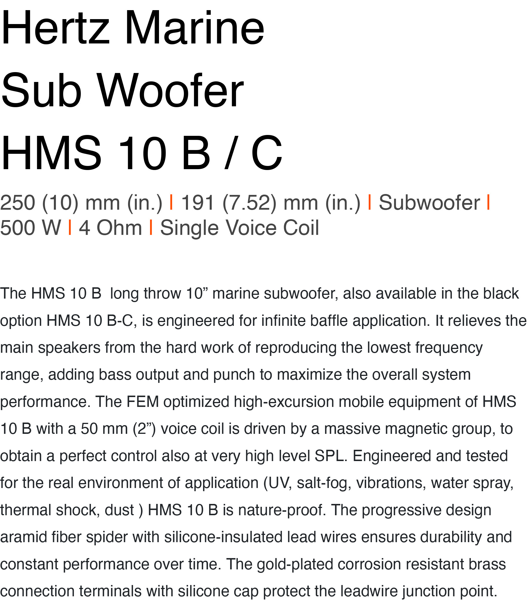 Hertz Sub Woofer HMS 10 inch