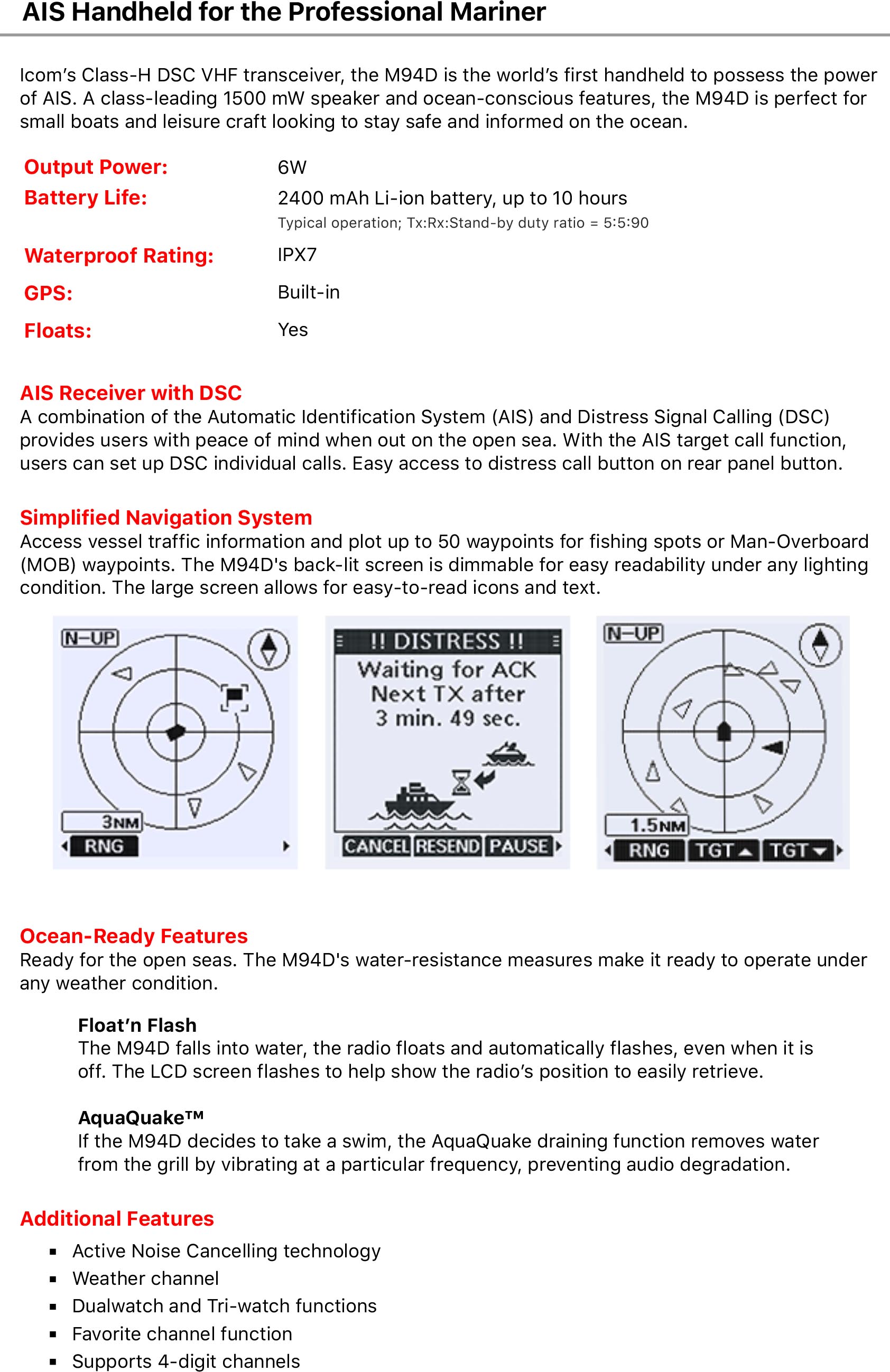 Icom M94D Details