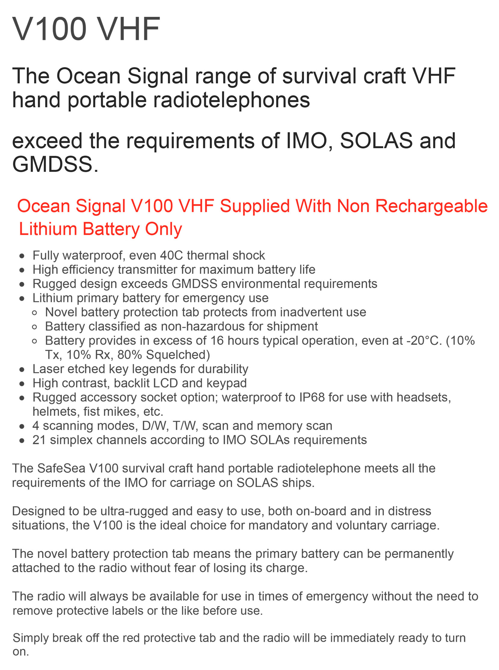 Ocean Signal V100 GMDSS VHF Handheld Radio