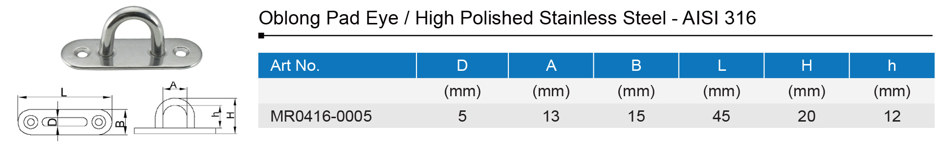 Stainless Steel Pad Eye Oblong