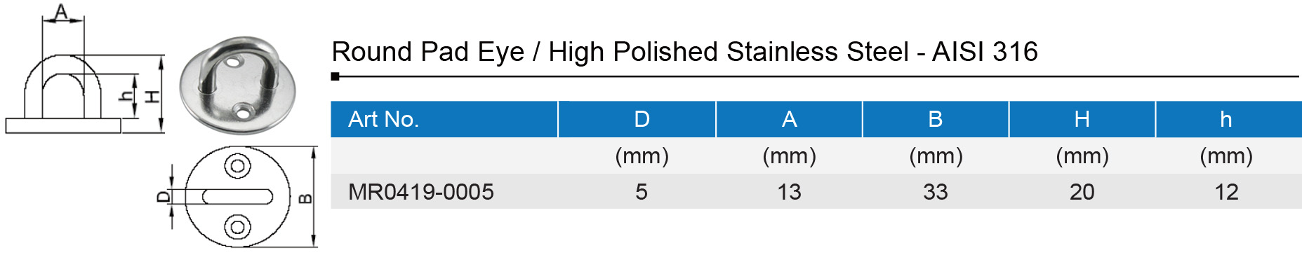 Stainless Steel Round Pad Eye