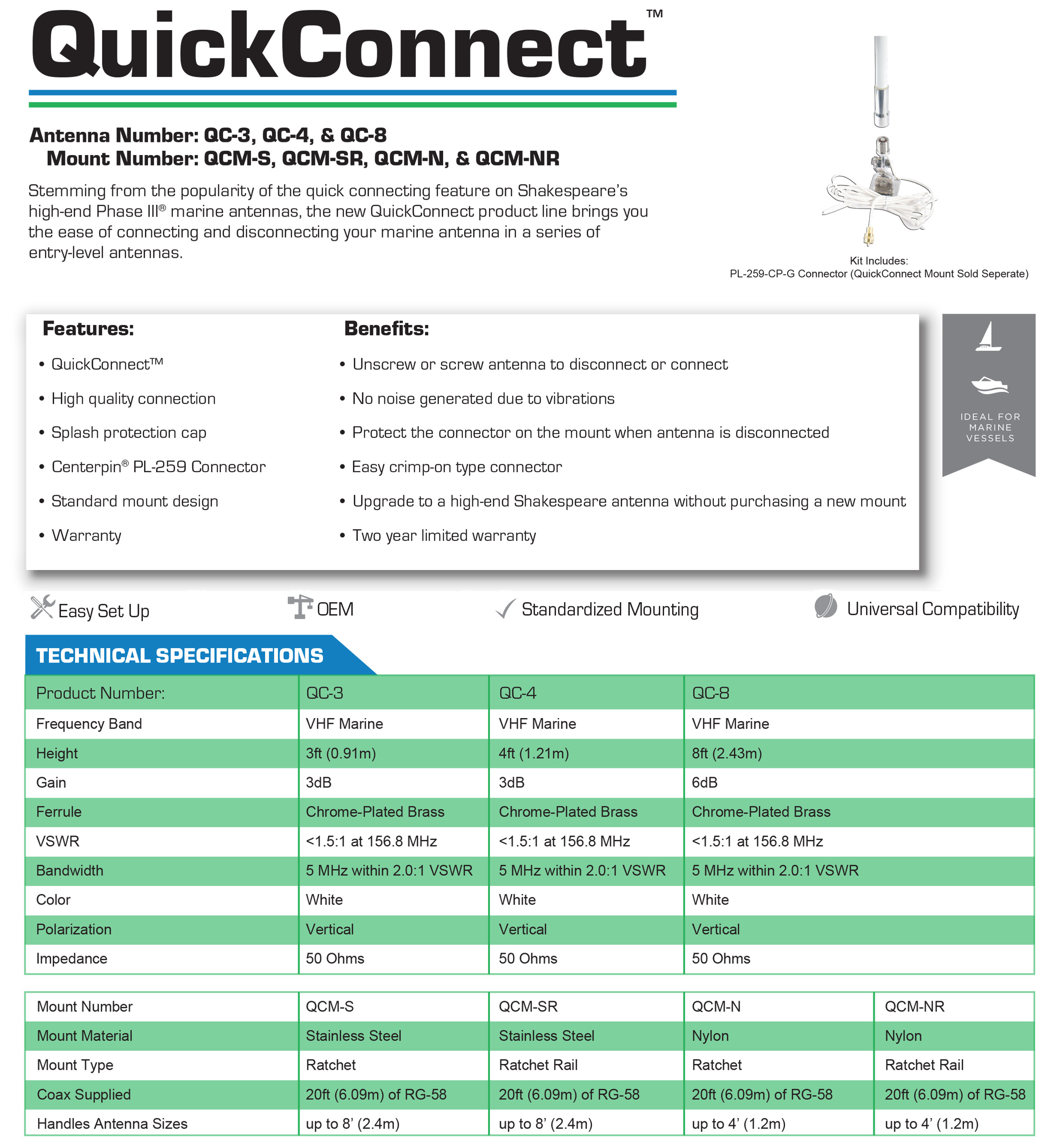 Shakespeare Quick Connect Specs