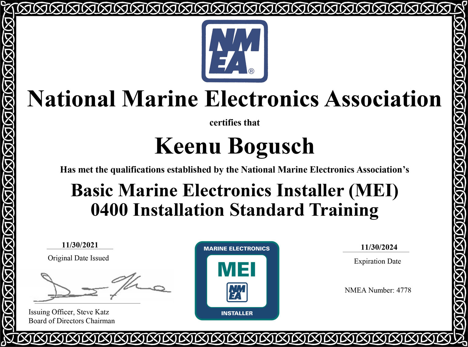 NMEA Installer Certificated