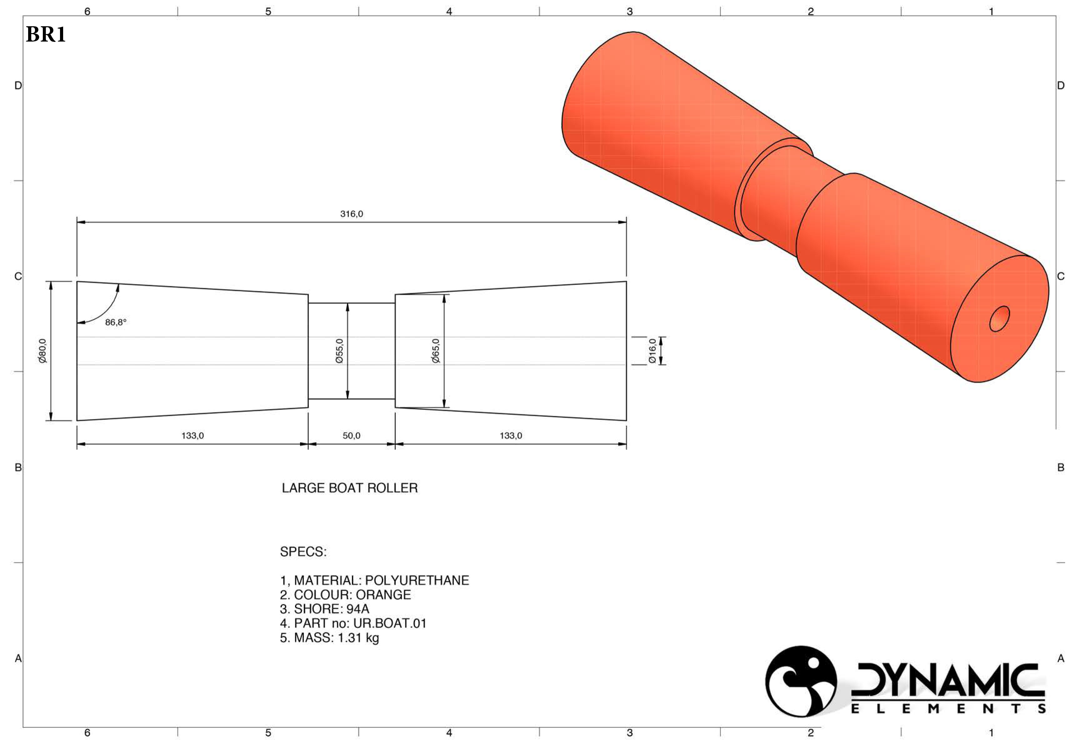 Tuff Boat Roller BR1 Dims