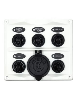 Guardian White Toggle Switch Panel 5P with USB Charger