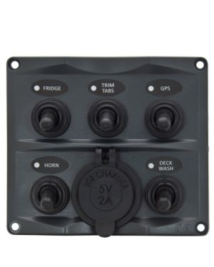Guardian White Toggle Switch Panel 5P with USB Charger