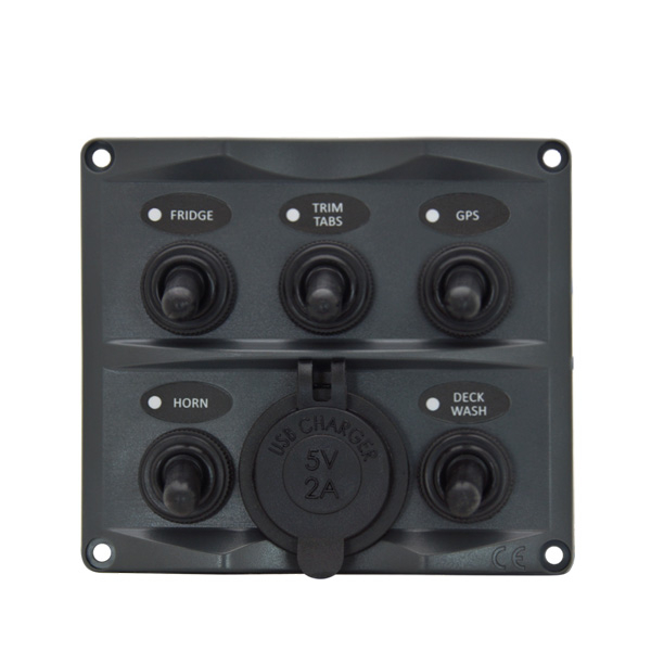 Guardian White Toggle Switch Panel 5P with USB Charger